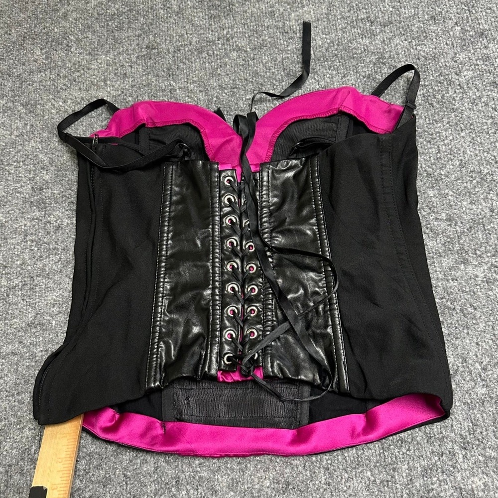 Doc & Amelia Corset Top Womens Size 12 Pink Black Faux Leather Lace Up USA Made
